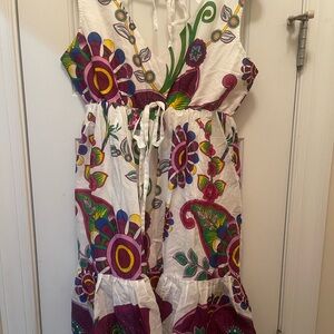 Sacred Threads White Dress with Multicolor Floral Design